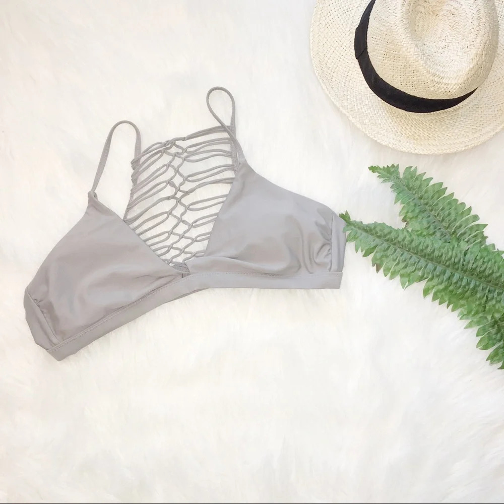 Raisins large grey sexy criss cross halter bikini
